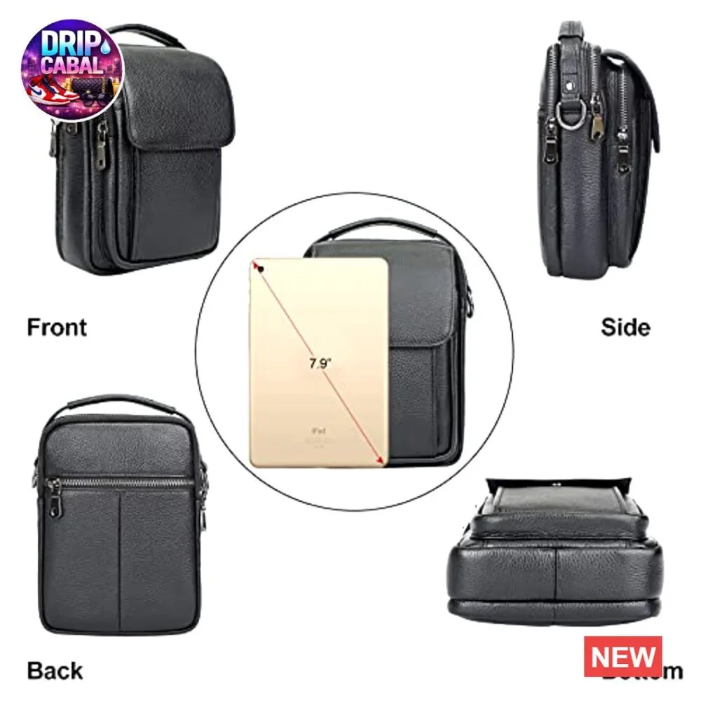 Leather Small Messenger Bag Crossbody Sling Travel Daypack Magnetic Buckle